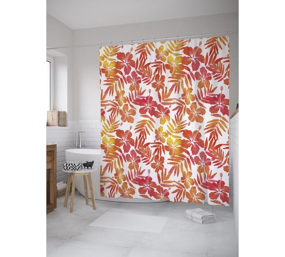 Штора (занавеска) для ванной JoyArty "Градиент тропических цветов" из сатена, 180х200 см с крючками, sc_60515