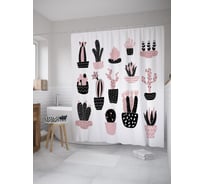 Штора (занавеска) для ванной JoyArty "Стилизованный кактус графика" из сатена, 180х200 см с крючками, sc_59460