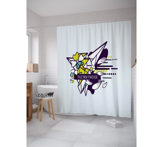 Штора (занавеска) для ванной JoyArty "Вместе навсегда" из сатена, 180х200 см с крючками, sc_53915 1