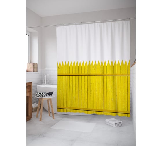 Штора (занавеска) для ванной JoyArty "Окрашенный штакетник" из сатена, 180х200 см с крючками, sc_55154 1