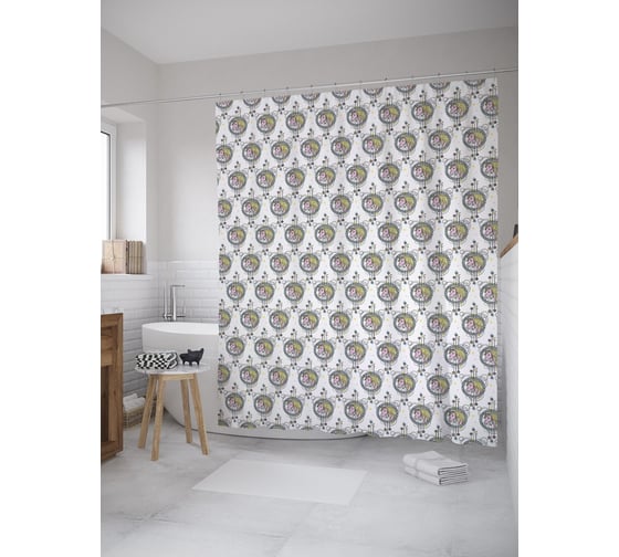 Штора (занавеска) для ванной JoyArty "Лошадь в этнической геометрии" из сатена, 180х200 см с крючками, sc_55319