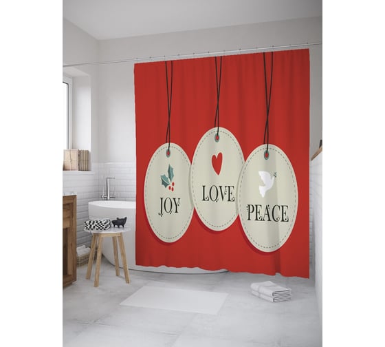 Штора (занавеска) для ванной JoyArty из сатена, 180х200 см с крючками sc_59395 1