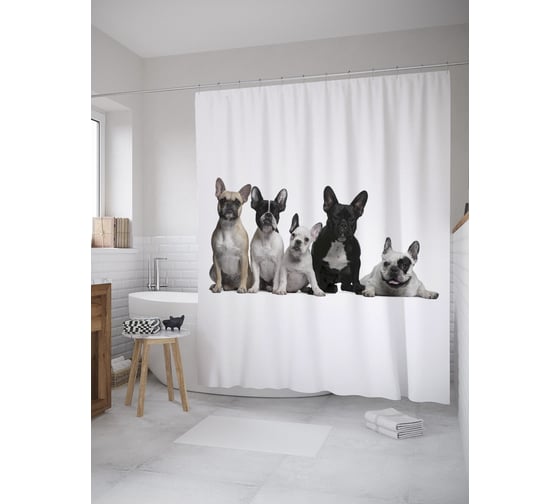 Штора (занавеска) для ванной JoyArty "Дружные щенки" из сатена, 180х200 см с крючками, sc_60778 1