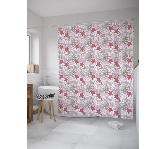 Штора (занавеска) для ванной JoyArty "На морском дне" из сатена, 180х200 см с крючками, sc_55783 1