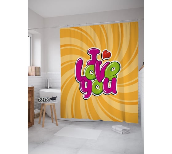 Штора (занавеска) для ванной JoyArty "Любовь поп-арт" из сатена, 180х200 см с крючками, sc_53768 1