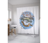 Штора (занавеска) для ванной JoyArty "Краб на дне" из сатена, 180х200 см с крючками, sc_55218