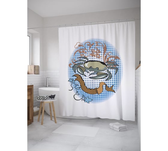Штора (занавеска) для ванной JoyArty "Краб на дне" из сатена, 180х200 см с крючками, sc_55218 1