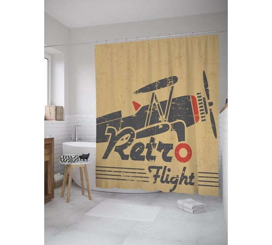 Штора (занавеска) для ванной JoyArty "Ретро полет" из сатена, 180х200 см с крючками, sc_39085 1