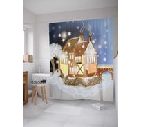 Штора (занавеска) для ванной JoyArty "Домик в сказке" из сатена, 180х200 см с крючками, sc_5755