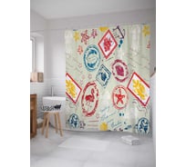 Штора (занавеска) для ванной JoyArty "Разноцветные марки" из сатена, 180х200 см с крючками, sc_4899