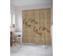 Штора (занавеска) для ванной JoyArty "Следы на песке" из сатена, 180х200 см с крючками, sc_5227