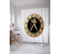 Штора (занавеска) для ванной JoyArty "Монета знак Водолей" из сатена, 180х200 см с крючками, sc_58193