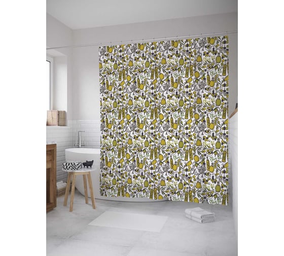 Штора (занавеска) для ванной JoyArty "Бутыли с маслом оливок" из сатена, 180х200 см с крючками, sc_32025 1