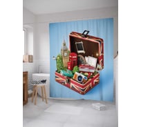 Штора (занавеска) для ванной JoyArty "Британский чемодан с достопримечательностями" из сатена, 180х200 см с крючками, sc_4844