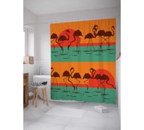 Штора (занавеска) для ванной JoyArty "Фламинго на закате" из сатена, 180х200 см с крючками, sc_4894
