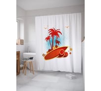 Штора (занавеска) для ванной JoyArty "Серф у пальм" из сатена, 180х200 см с крючками, sc_53173