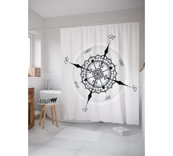 Штора (занавеска) для ванной JoyArty "Ажурный ориентир" из сатена, 180х200 см с крючками, sc_38948 1