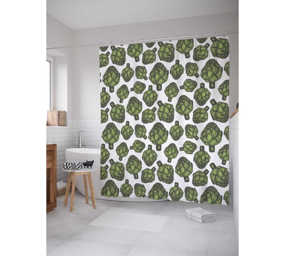 Штора (занавеска) для ванной JoyArty "Урожай артишоков" из сатена, 180х200 см с крючками, sc_38912 1