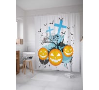 Штора (занавеска) для ванной JoyArty "Тыквы на кладбище" из сатена, 180х200 см с крючками, sc_6009