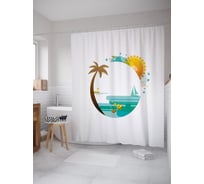 Штора (занавеска) для ванной JoyArty "Морской пляж арт" из сатена, 180х200 см с крючками, sc_53172