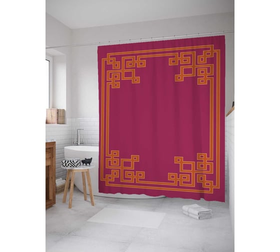 Штора (занавеска) для ванной JoyArty "Квадратные узоры" из сатена, 180х200 см с крючками, sc_5218