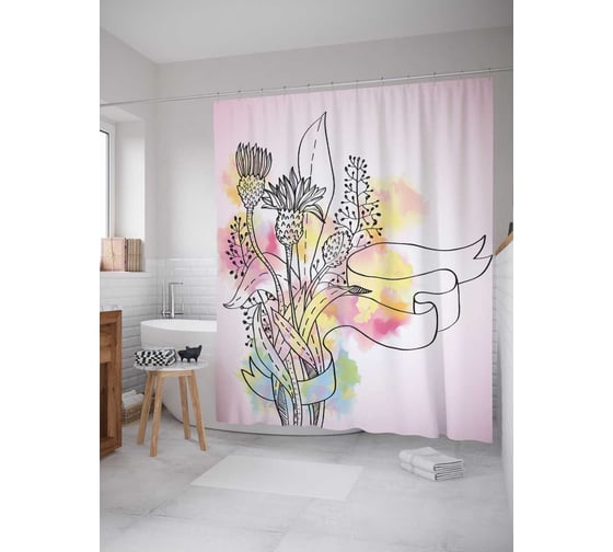 Штора (занавеска) для ванной JoyArty "Лента чертополоха" из сатена, 180х200 см с крючками, sc_4389