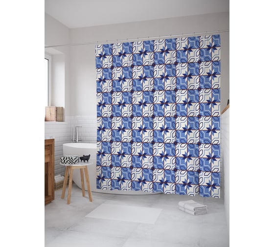 Штора (занавеска) для ванной JoyArty "Цветочные квадраты" из сатена, 180х200 см с крючками, sc_58105 1