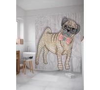 Штора (занавеска) для ванной JoyArty "Галантный мопс" из сатена, 180х200 см с крючками, sc_41930