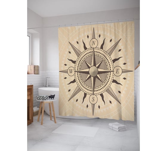Штора (занавеска) для ванной JoyArty "Старинный компас" из сатена, 180х200 см с крючками, sc_38958 1