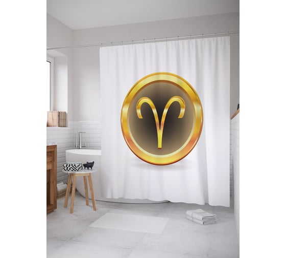 Штора (занавеска) для ванной JoyArty "Монета со знаком Овна" из сатена, 180х200 см с крючками, sc_58983 1