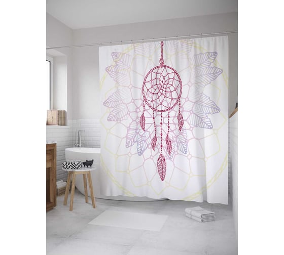 Штора (занавеска) для ванной JoyArty "Оберег снов" из сатена, 180х200 см с крючками, sc_32735