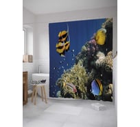 Штора (занавеска) для ванной JoyArty "Жизнь среди кораллов" из сатена, 180х200 см с крючками, sc_32278