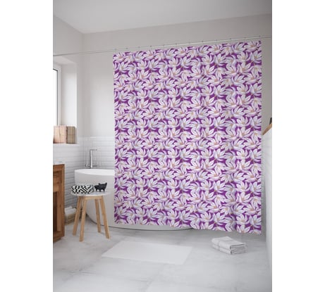 Штора (занавеска) для ванной JoyArty "Цветущий шафран" из сатена, 180х200 см с крючками, sc_57567