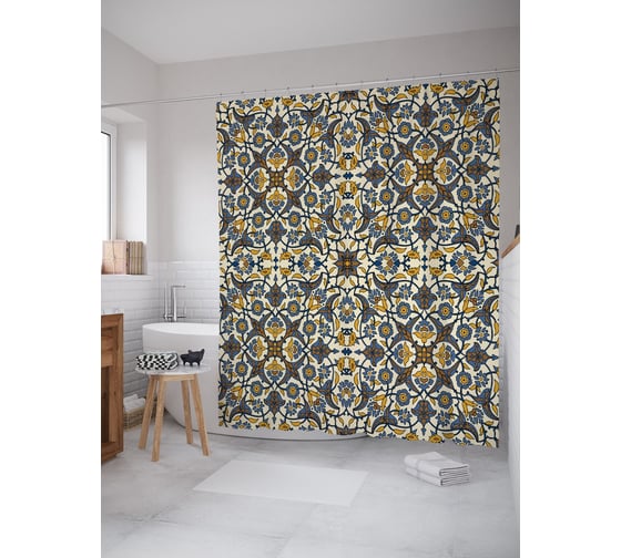 Штора (занавеска) для ванной JoyArty "Марокканский узор" из сатена, 180х200 см с крючками, sc_54032 1