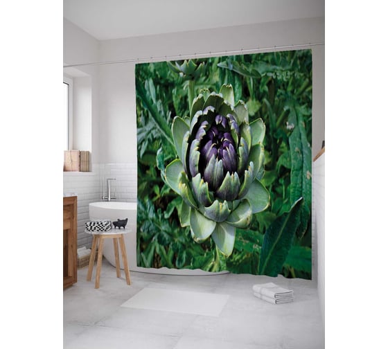 Штора (занавеска) для ванной JoyArty "Молодой артишок" из сатена, 180х200 см с крючками, sc_38916 1