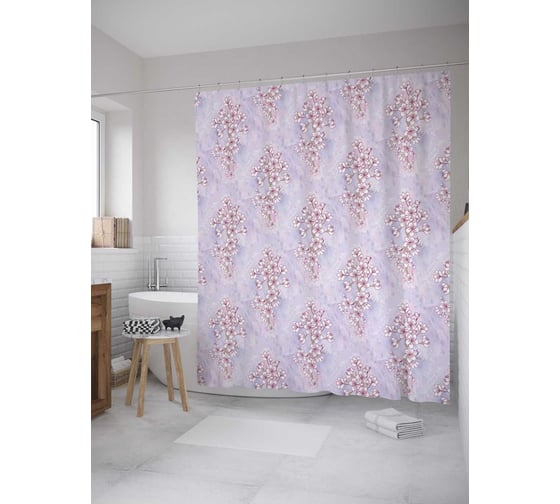 Штора (занавеска) для ванной JoyArty "Весенние букетики" из сатена, 180х200 см с крючками, sc_32423 1