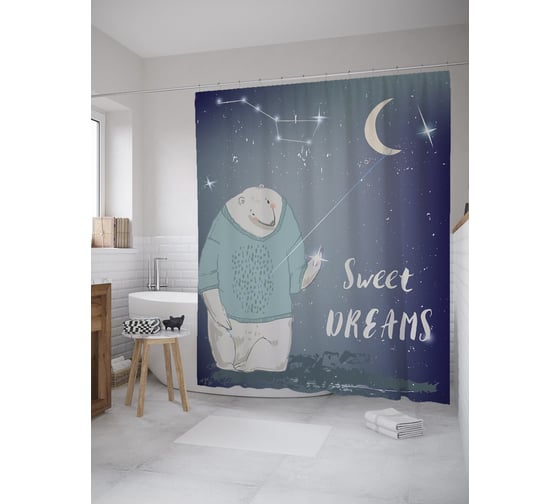 Штора (занавеска) для ванной JoyArty "Сладкие мечты" из сатена, 180х200 см с крючками, sc_59951 1