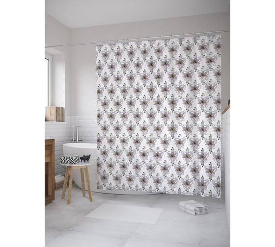 Штора (занавеска) для ванной JoyArty "Лилия бохо" из сатена, 180х200 см с крючками, sc_55328