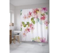 Штора (занавеска) для ванной JoyArty "Акварельная цветущая ветка" из сатена, 180х200 см с крючками, sc_59528