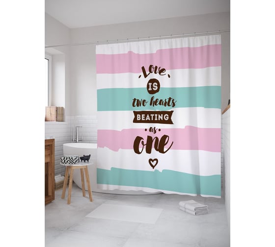 Штора (занавеска) для ванной JoyArty "Любовь - это биение двух сердец - это одно сердце" из сатена, 180х200 см с крючками, sc_53914 1