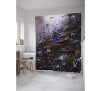 Штора (занавеска) для ванной JoyArty "Город тысячи планет" из сатена, 180х200 см с крючками, sc_32786