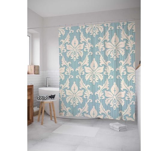 Штора (занавеска) для ванной JoyArty "Цветастая сеть" из сатена, 180х200 см с крючками, sc_5920 1