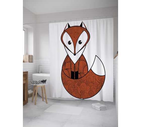Штора (занавеска) для ванной JoyArty "Значок лисы" из сатена, 180х200 см с крючками, sc_39206 1