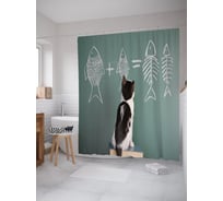 Штора (занавеска) для ванной JoyArty "Кошачья арифметика" из сатена, 180х200 см с крючками, sc_52747