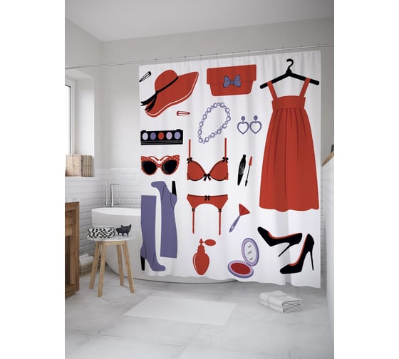 Штора (занавеска) для ванной JoyArty "Летний комплект" из сатена, 180х200 см с крючками, sc_39401 1