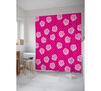 Штора (занавеска) для ванной JoyArty "Розы на горошке" из сатена, 180х200 см с крючками, sc_38969
