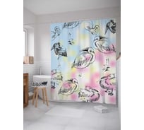 Штора (занавеска) для ванной JoyArty "Задумчивые фламинго" из сатена, 180х200 см с крючками, sc_5108