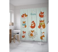 Штора (занавеска) для ванной JoyArty "Разные лисы" из сатена, 180х200 см с крючками, sc_39222