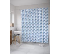 Штора (занавеска) для ванной JoyArty "Веселые кашалоты" из сатена, 180х200 см с крючками, sc_55371