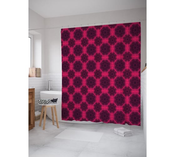 Штора (занавеска) для ванной JoyArty "Ажурные салфетки" из сатена, 180х200 см с крючками, sc_58290 1